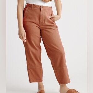 Quince organic stretch cotton twill barrel pants in rust